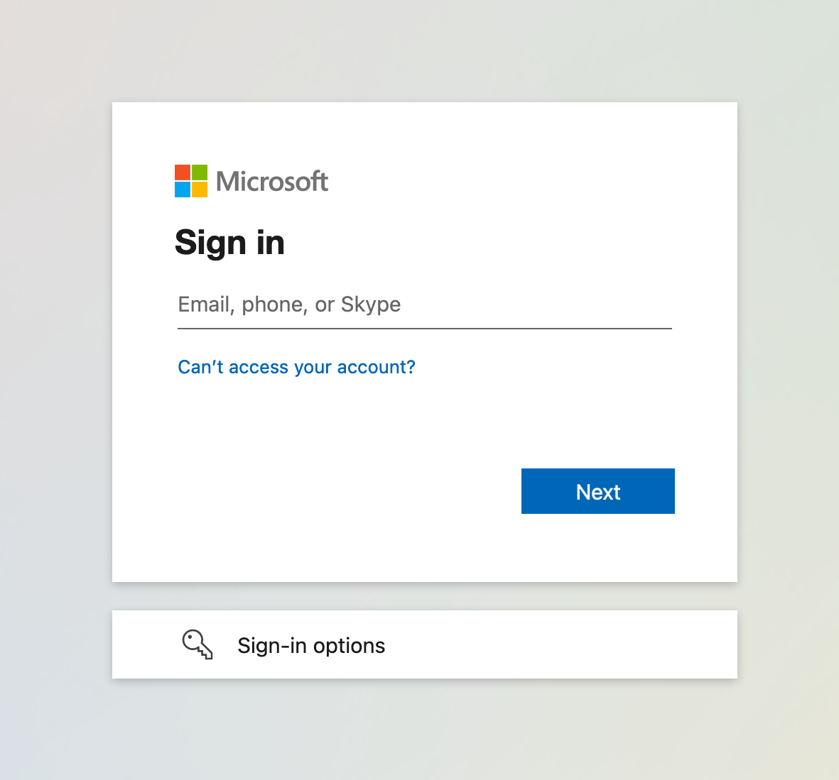 Microsoft login page